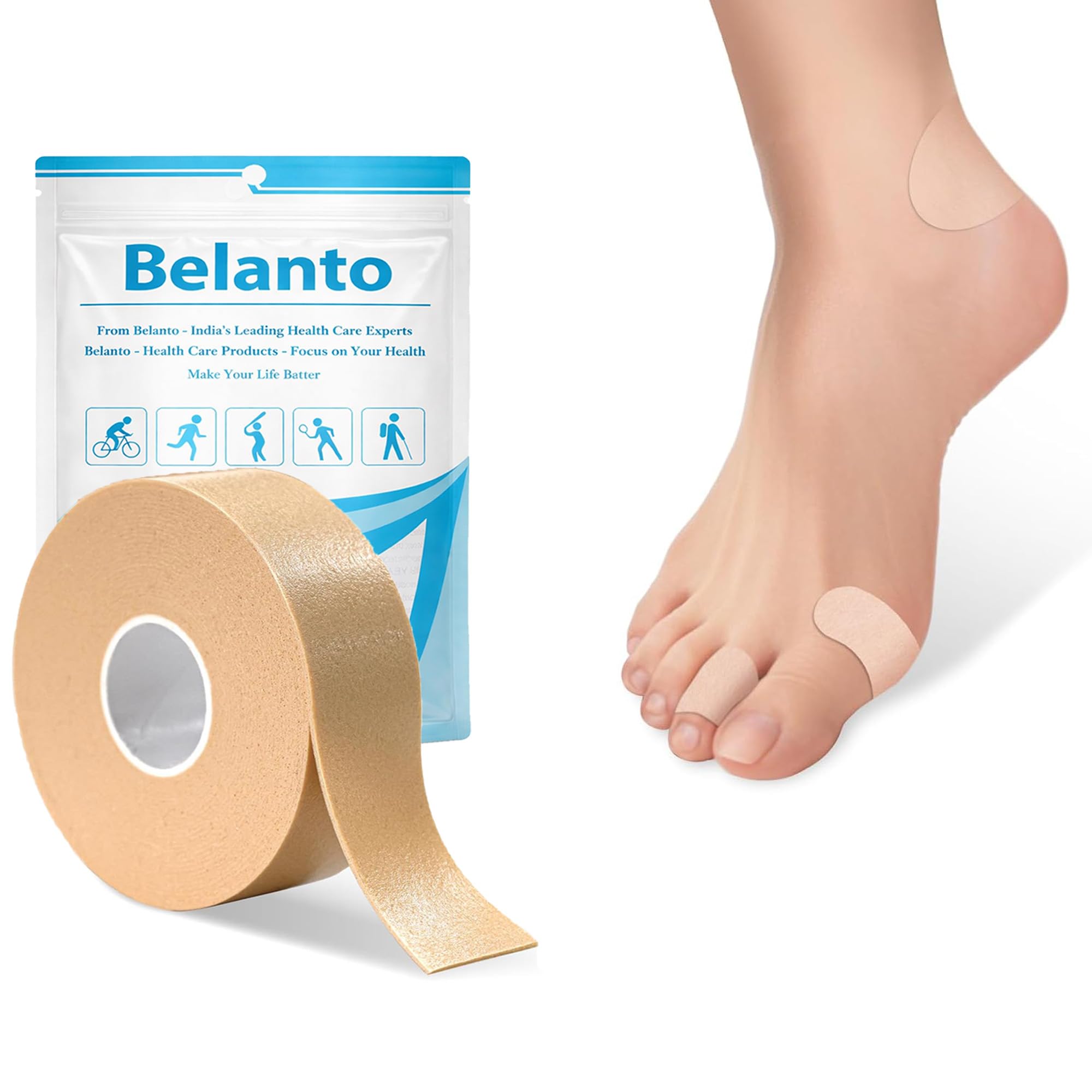 Belanto Blister Prevention Tape, Waterproof Heel Pain Relief Tape, Foot Care Sticker Heel Grip Tape, Heel Protector Bandages for Feet, Heel & Toe, Long-Lasting Comfortable for Shoes 1 Inch X 5 Meter-image-28