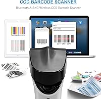 Vista 3 de NETUM Escáner de código de barras inalámbrico Bluetooth 1D de moda, lector de código de barras CCD manos libres con soporte y memoria incorporada