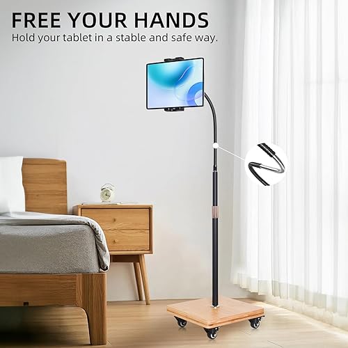 Miniatura 2 de wishacc Soporte de suelo para tablet para cama, cuello de cisne con altura ajustable y 4 ruedas, compatible con iPad mini Air Pro 12.99.7, Galaxy