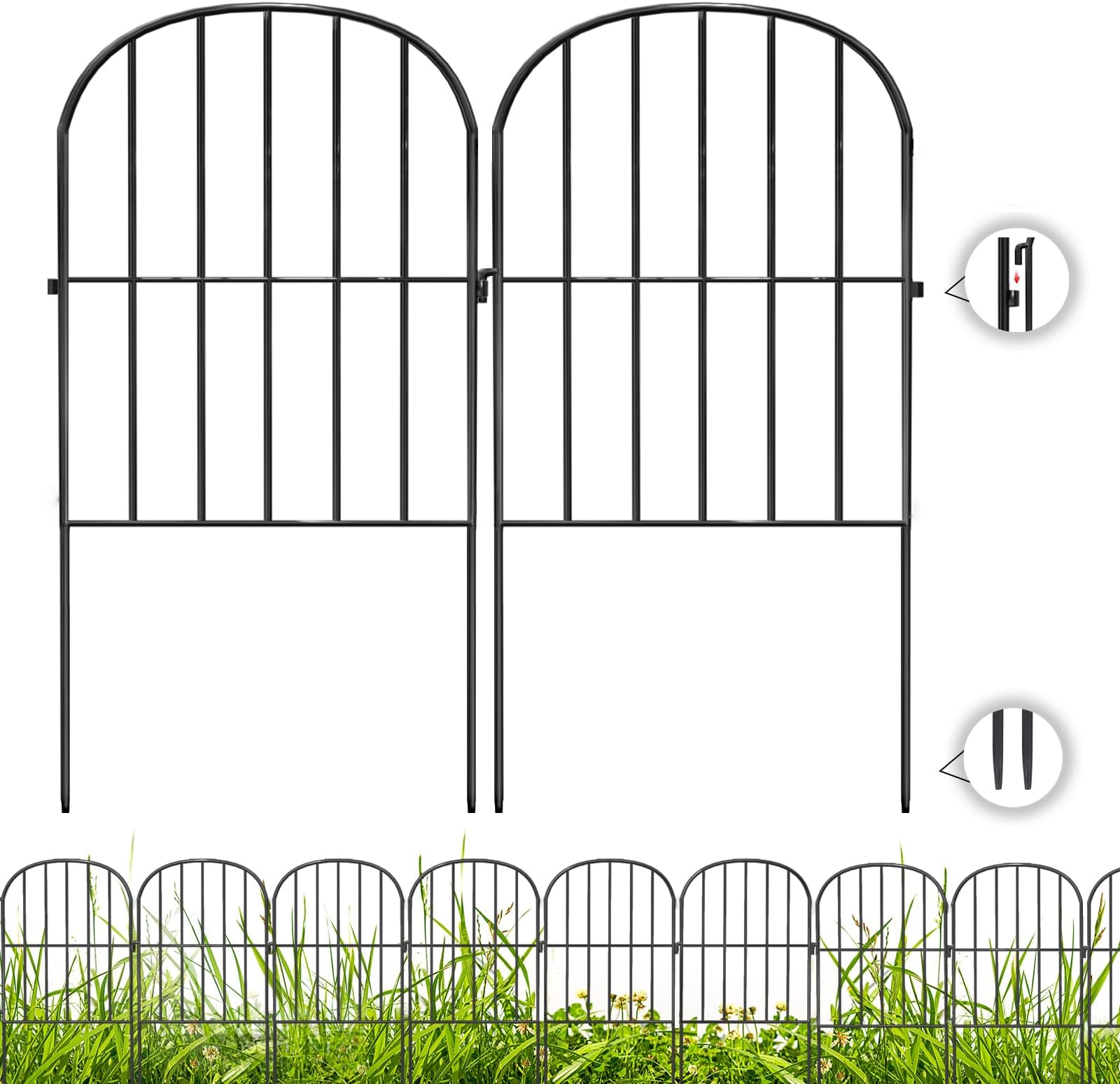 Decorative Garden Fence 24 Pack Black,24 Ft (L) X 24 in (H) Animal Barrier Fences for Small Dog, Garden Fencing Border, Arched Rustproof Metal Fence Outdoor Flower Bed Landscape Decor