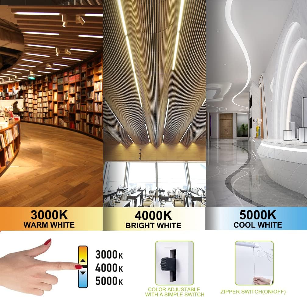 3 Pack 4 Foot LED Shop Light, 4FT 48W 5280lm Linkable LED Shop Light for Garage, 3000K&4000K&5000K Selectable LED Integrated Ceiling Light Fixture,Hanging&Ceiling Mounting with Pull Chain
