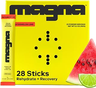 MAGNA Electrolytes Powder Drink Mix for Hydration, Energy & Focus Support with Magnesium L Threonate, Sodium, Potassium, Vitamin D, B6 & B12, Sugar Free, Watermelon Lime Flavor, 28 Servings