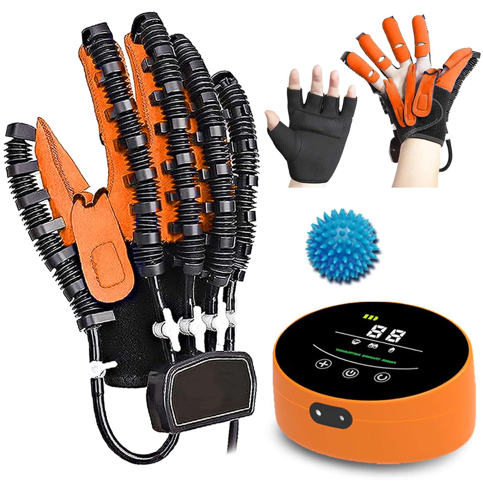Xnklpy Orange Self-Training Rehabilitation Robot Gloves Hemiplegia Stroke Arthritis Hand Finger Robot Rehab Gloves Finger Straightening Brace Guard(Size:right L,Color:orange)
