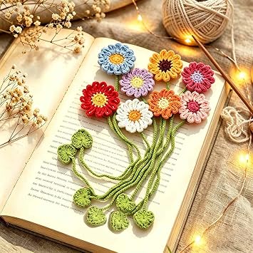 8 Pack Crochet Flower Bookmarks Daisy Book Marks for Reading Women Gifts