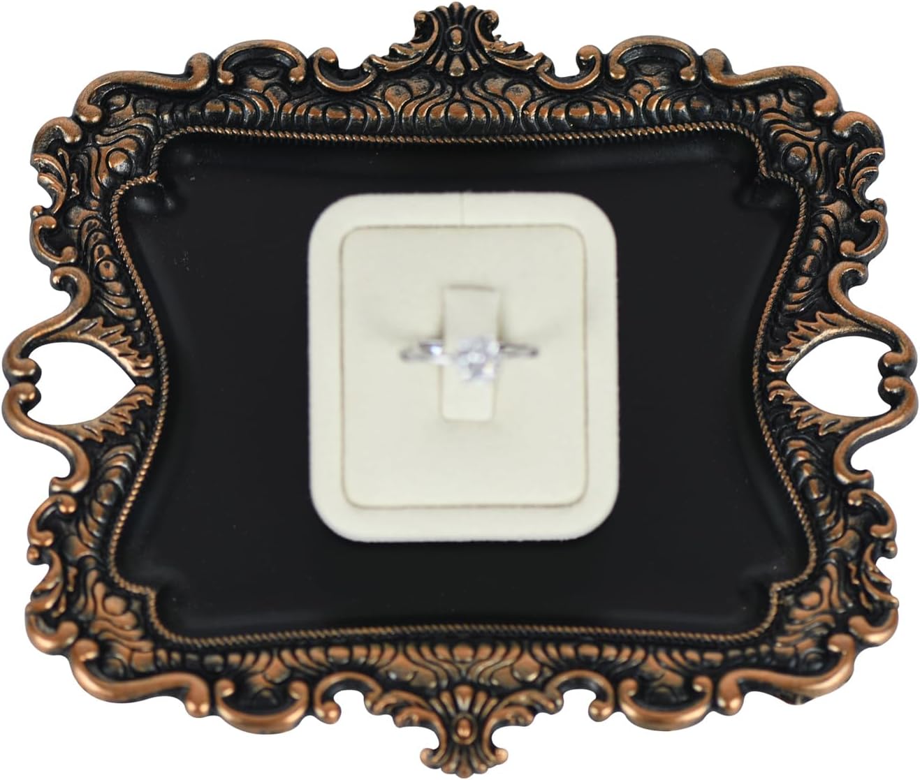 Funly mee Antique Trinket Dish Vintage Metal Jewelry Tray, Wedding Ring & Necklace Holder -8 x 7 inches (Gold, M)
