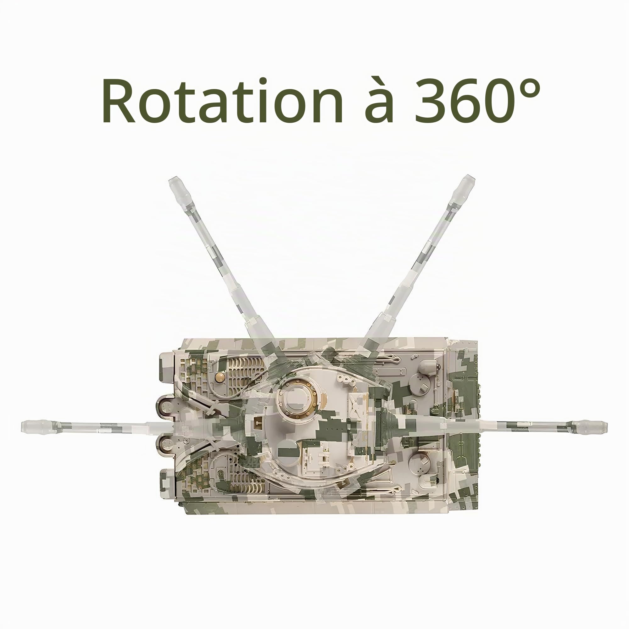 Réservoir Radiocommandé Grand cm 28 avec Lumières Sons Effets sonores Tourelle Pivotante 360° Battle Tank RC Véhicule Militaire Camouflage Jouet