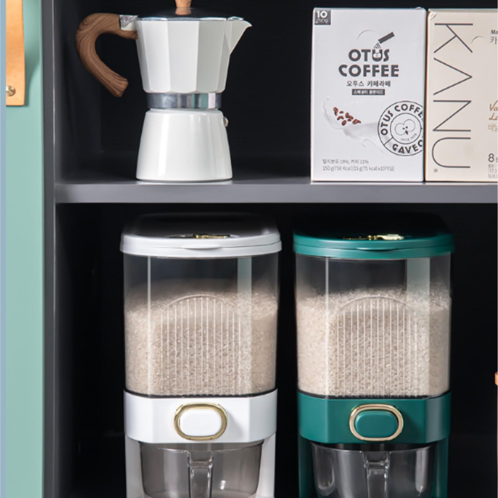 Domestici Dispenser Per Cereali Distributore di riso Contenitore per cereali Secchio per la conservazione del cibo secco con misurino Contenitori Cucina Ermetici(White,30cm)