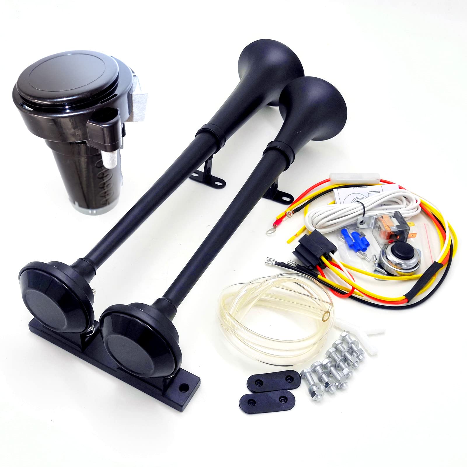 clacson per auto 160db clacson per camion 12V nero zinco cromato doppio tubo tromba clacson elettrico clacson di allarme con pompa d'aria compressore Car Horn per 12V auto barca SUV moto ecc