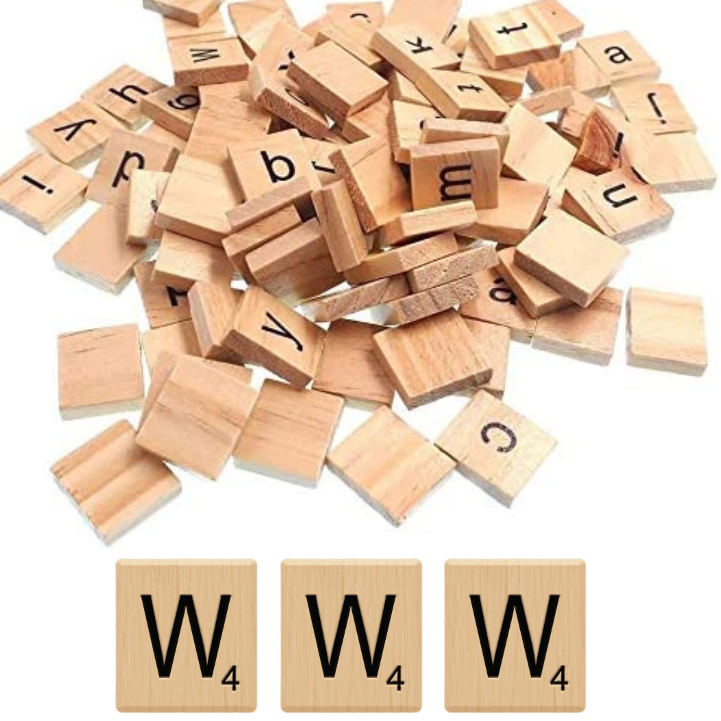 Glamified Pack of 100 - W Scrabble Tiles - Same Letters Bags -WOODEN SCRABBLE TILES BLACK LETTERS NUMBERS FOR CRAFTS WOOD ALPHABETS (Letter W, Pack of 100 Tiles)