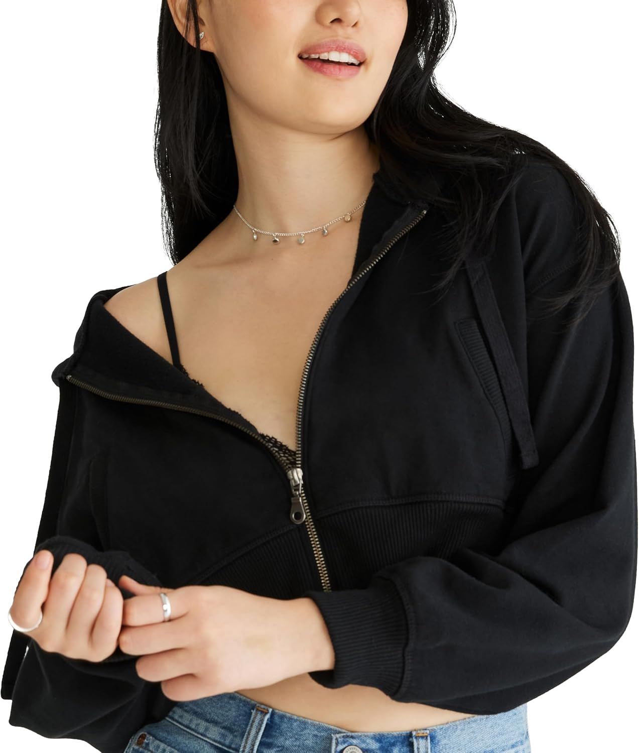 AEROPOSTALE Women's Cropped Full Zip Relaxed Fit Hoodie