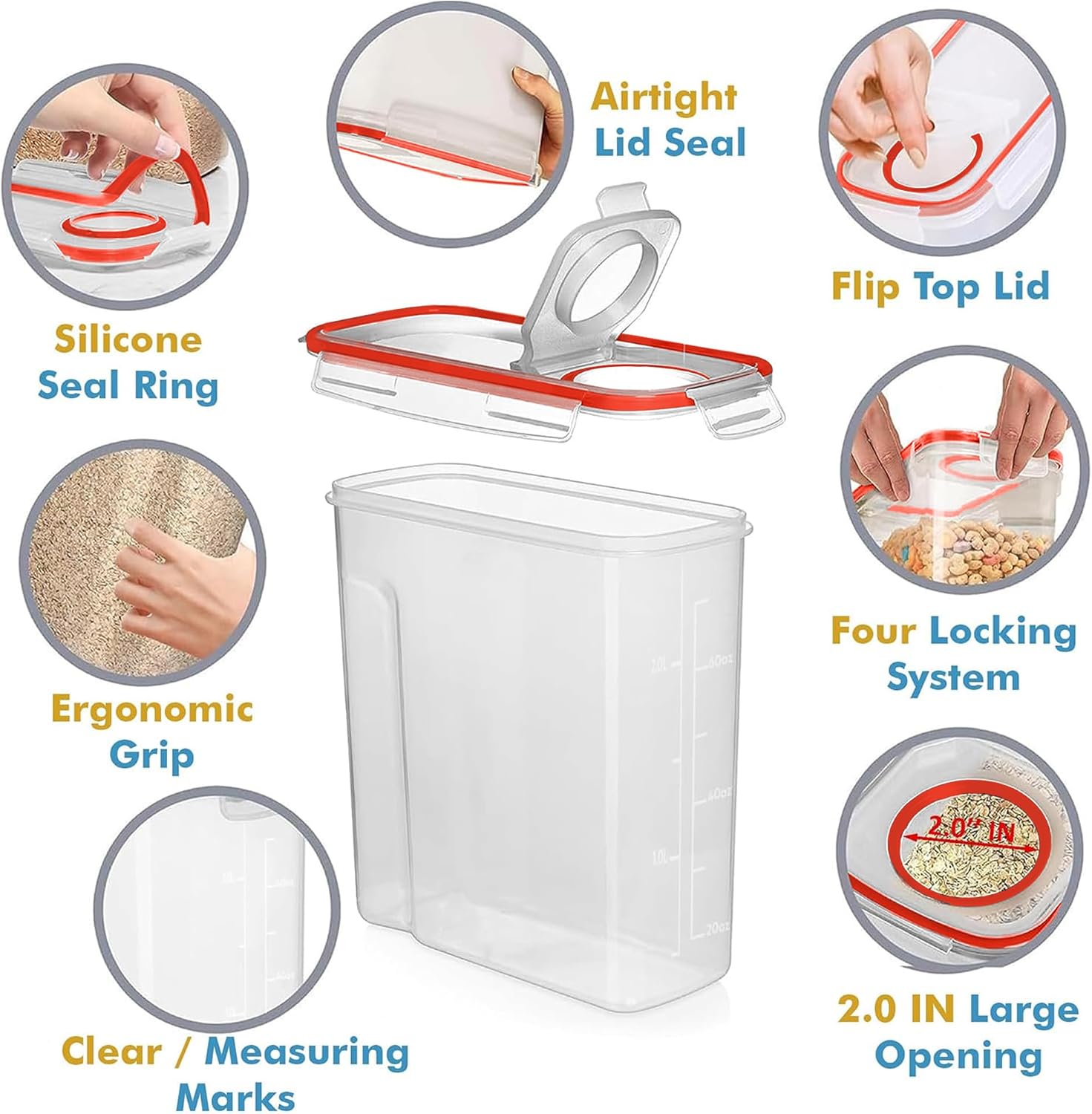 Shazo 2 PC (2.5L / 15.4 Oz) Small Airtight Cereal Containers with Lids image 2