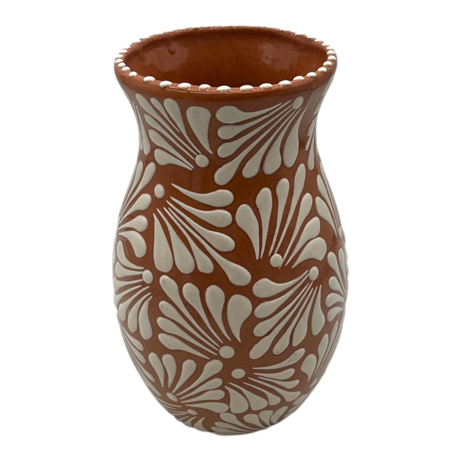Brown & White Talavera Relief Vase: Cozy Home Essential Brown & White Talavera Relief Vase: Cozy Home Essential