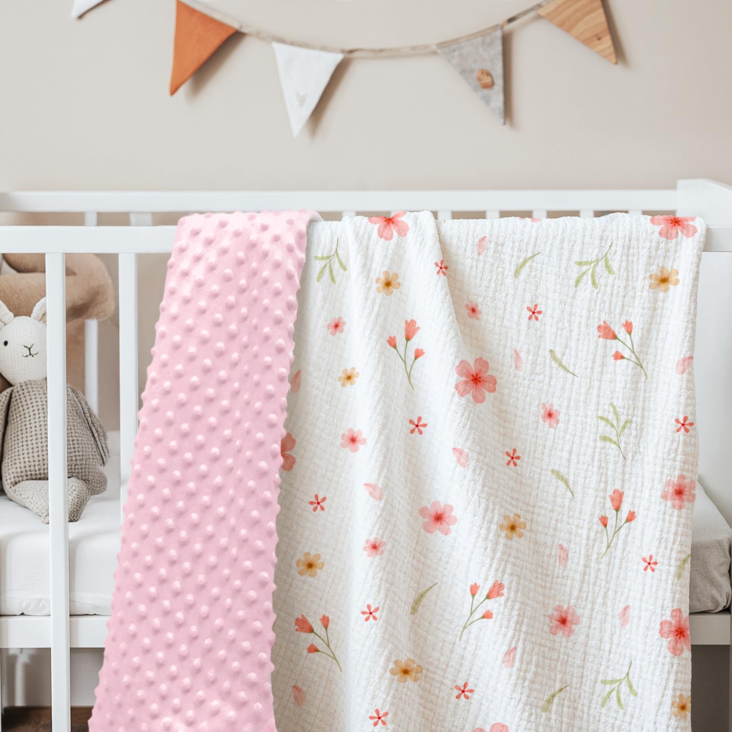 Floral Baby Blankets for Girls Newborn, Soft Nursery Minky Blankets with Muslin and Dotted Fleece Back 30x40 inches, Receiving Bed Quilt for Infants, Toddlers - Image 7