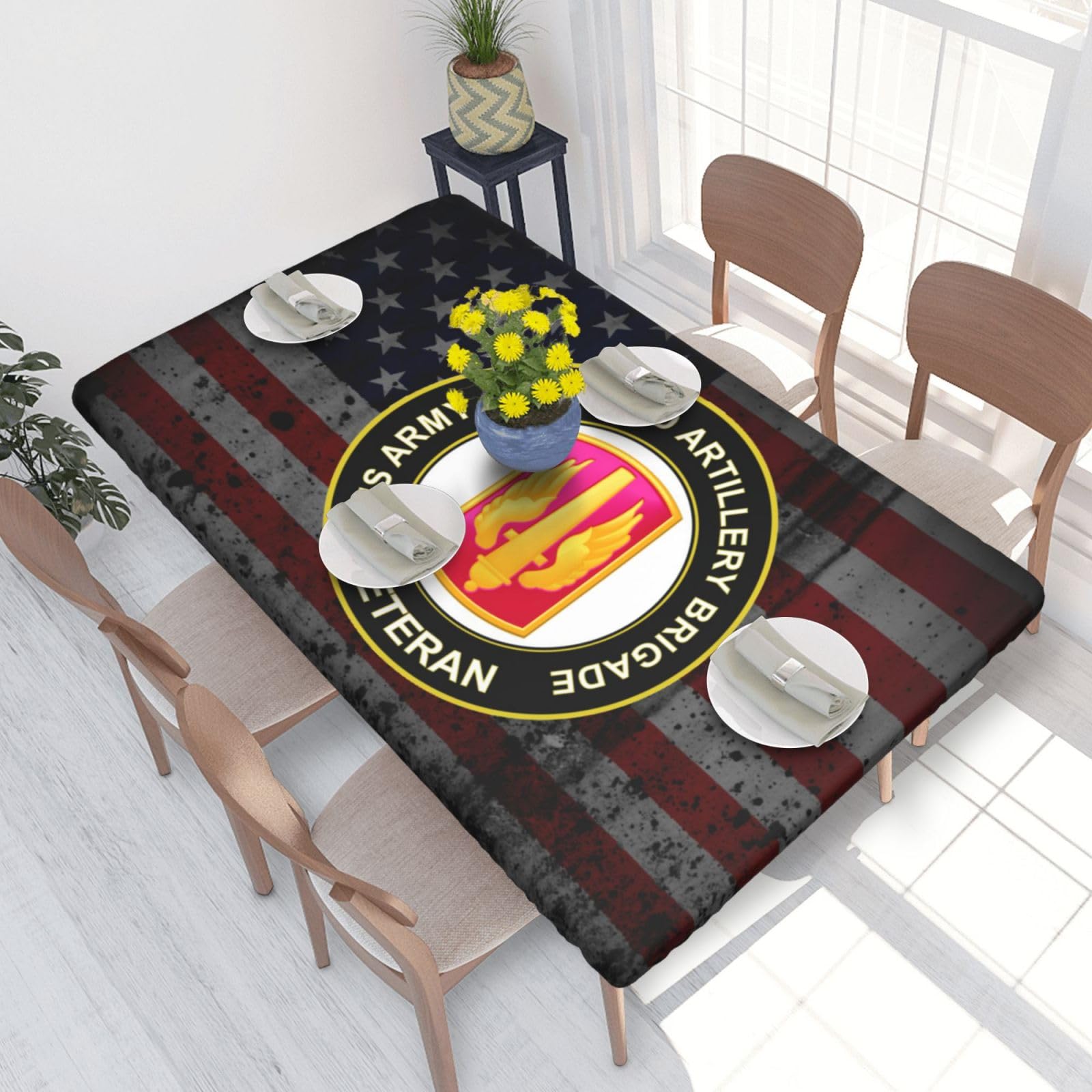 US Army 18th Field Artillery Brigade Veteran Premium 4ft Square Elastic Edged Table Cover Easy-Care Oil-Repellent