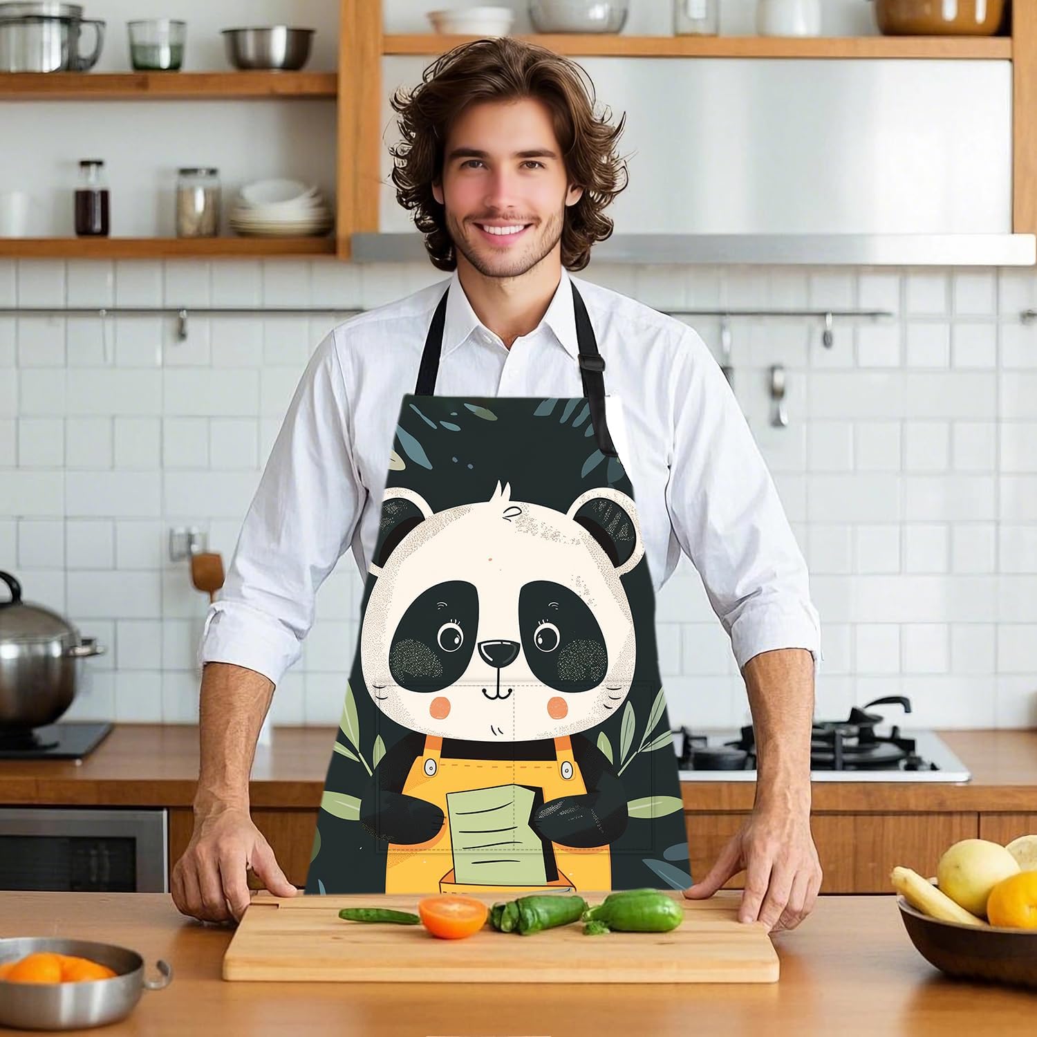 ANNA QUEEN Funny Apron with Pocket for Women Men, Adjustable Kitchen Cooking for BBQ Baking with Cute Animal Flower