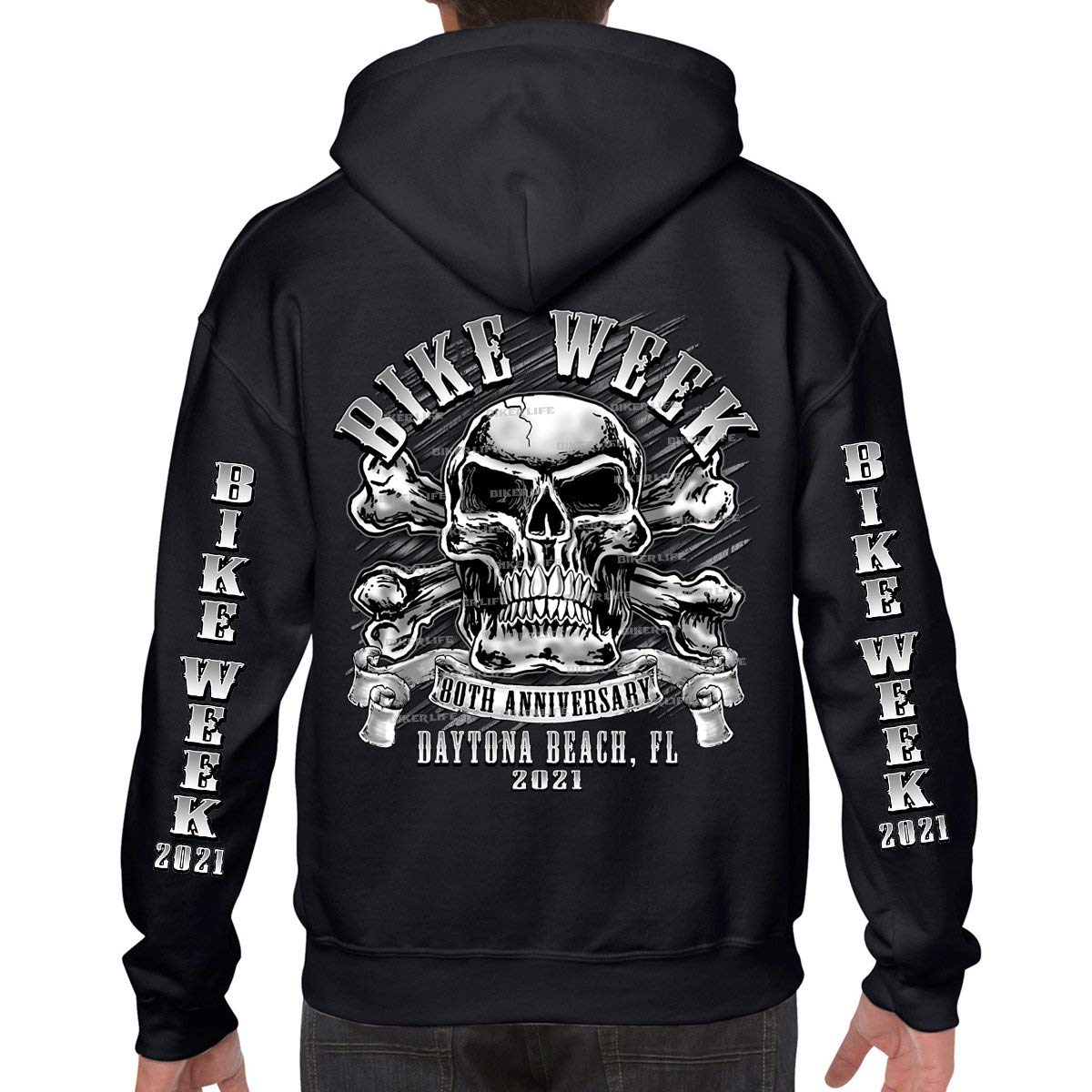 2021 Bike Week Daytona Beach Crossbones Skull Pullover Hoodie