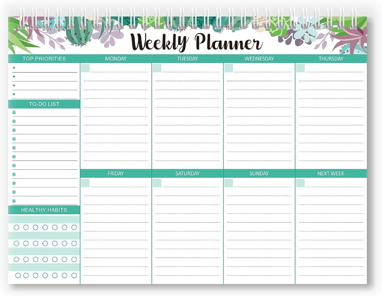 Weekly Planning Pad - 52 Sheets Wirebound Workbook for Meals, Groceries, Food, Weight Loss, Learning, Business I Priorities, To Do List, Daily Schedule & Notes, Efficient Time Management Planner (C)