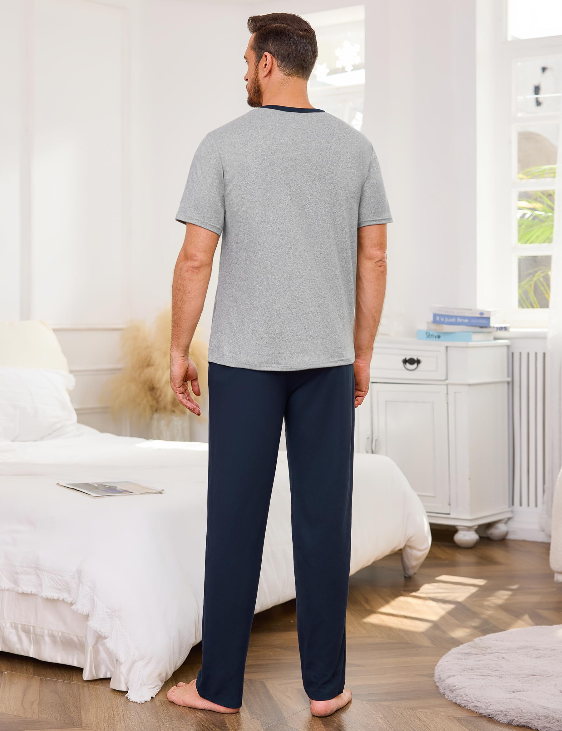 Marvmys Schlafanzug Herren Baumwolle Sommer Pyjama Long Schlafhose