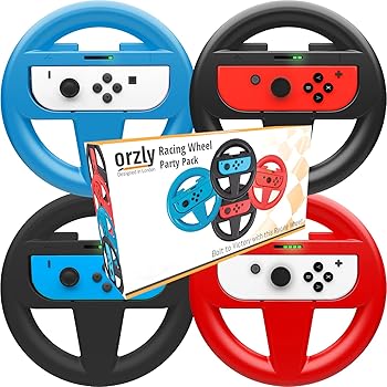 Orzly Steering Wheels for Nintendo Switch & OLED Joy-Cons, 2x Black 1xRed 1xBlue