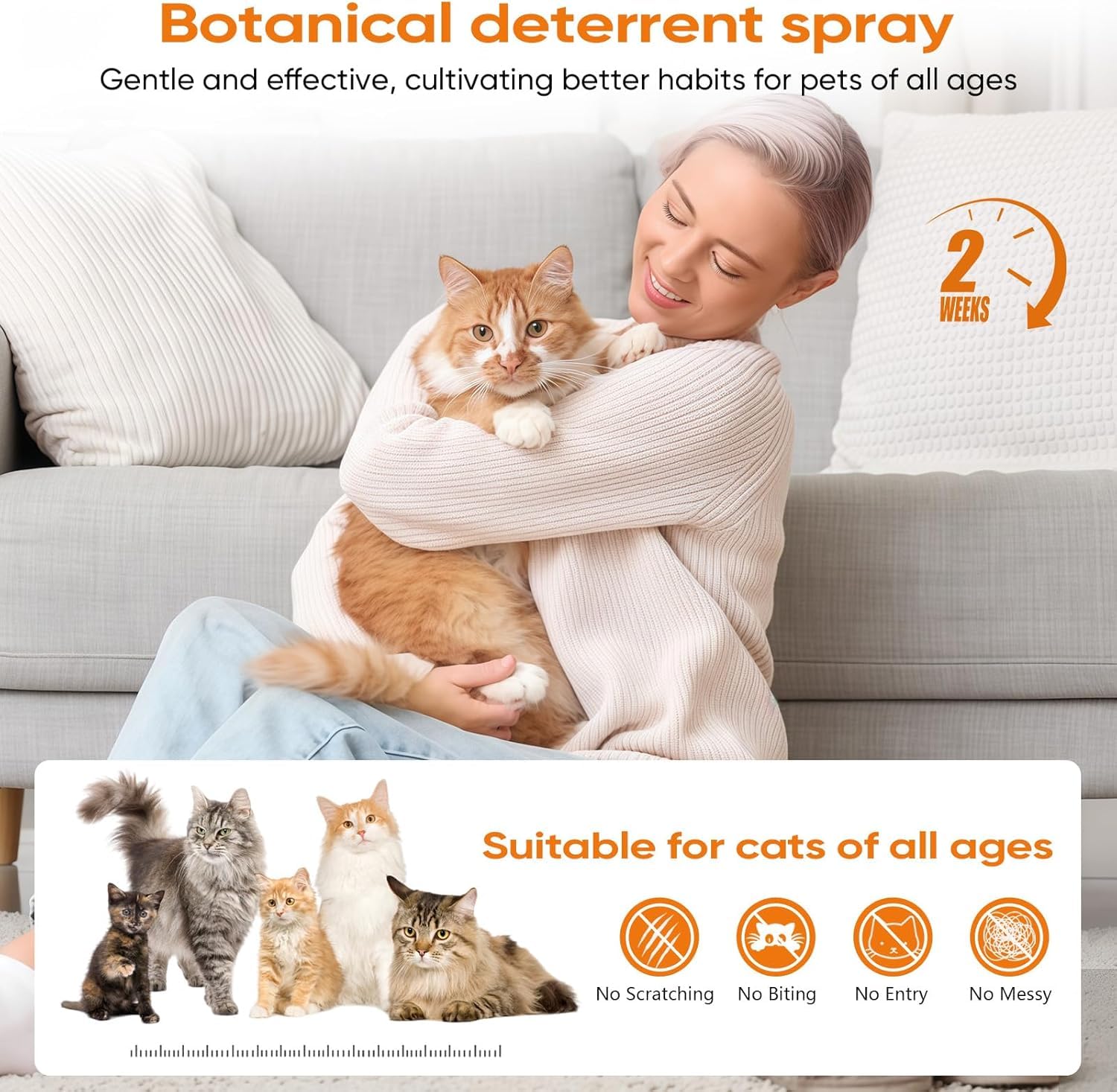 Cat Deterrent Spray – Anti-Scratch Cat Spray 100% Natural, Plant-Based Formula to Stop Scratching, Chewing & Urine Spraying – Indoor Use Safe for Furniture, Pets & Kids – 8.8 oz (2 Pack) — view 7