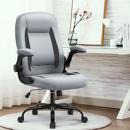 Miniatura 1 de Silla de escritorio ergonómica gris Silla de oficina con soporte lumbar sillas de escritorio con ruedas y reposabrazos abatible, silla de