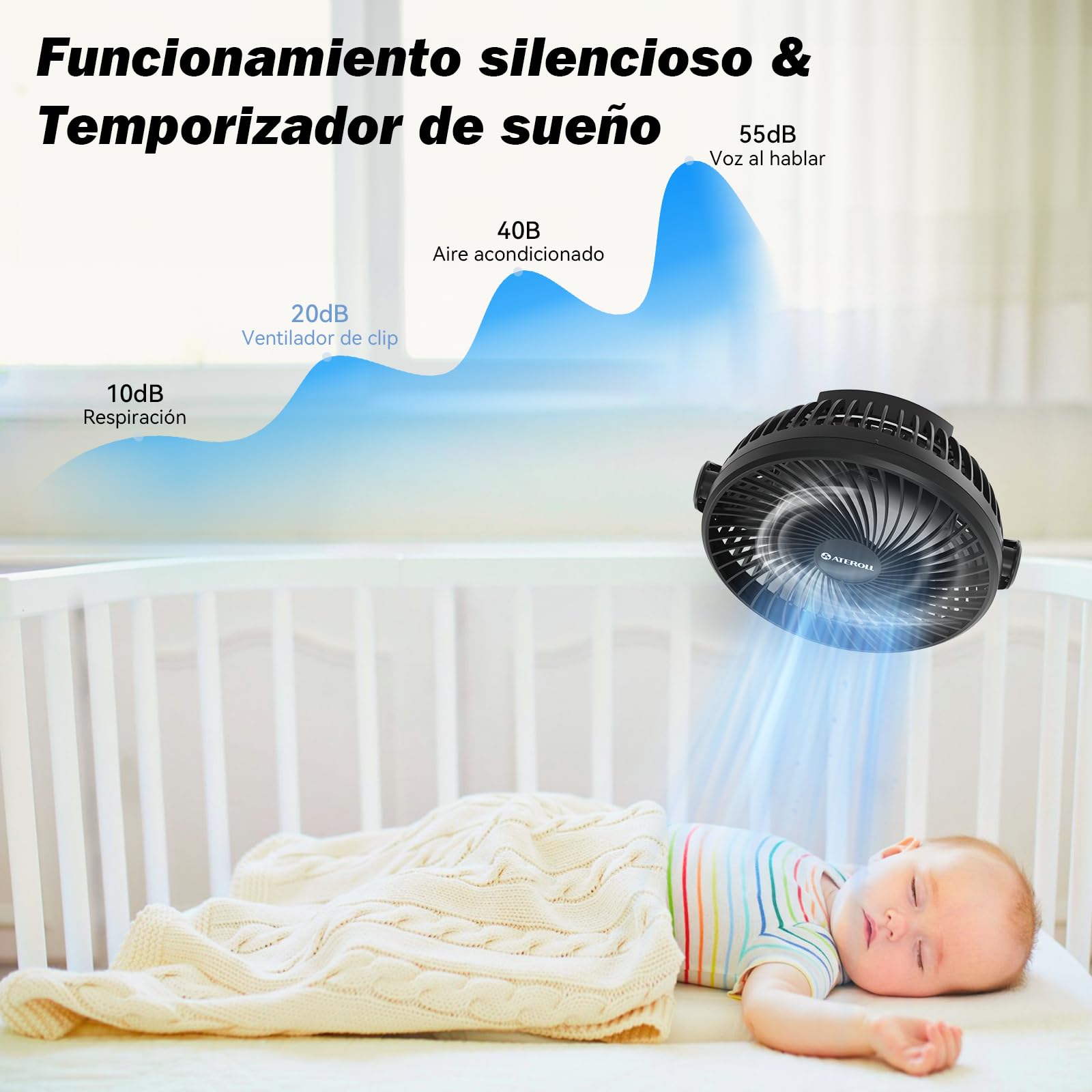 Ateroll 10000mAh Ventilador Pinza con Control Remoto,Ventilador Portátil Batería Recargable de 3 Velocidades con Temporizador y Luces LED,Ventiladores Portátiles de 8” con Rotación de 360° para el