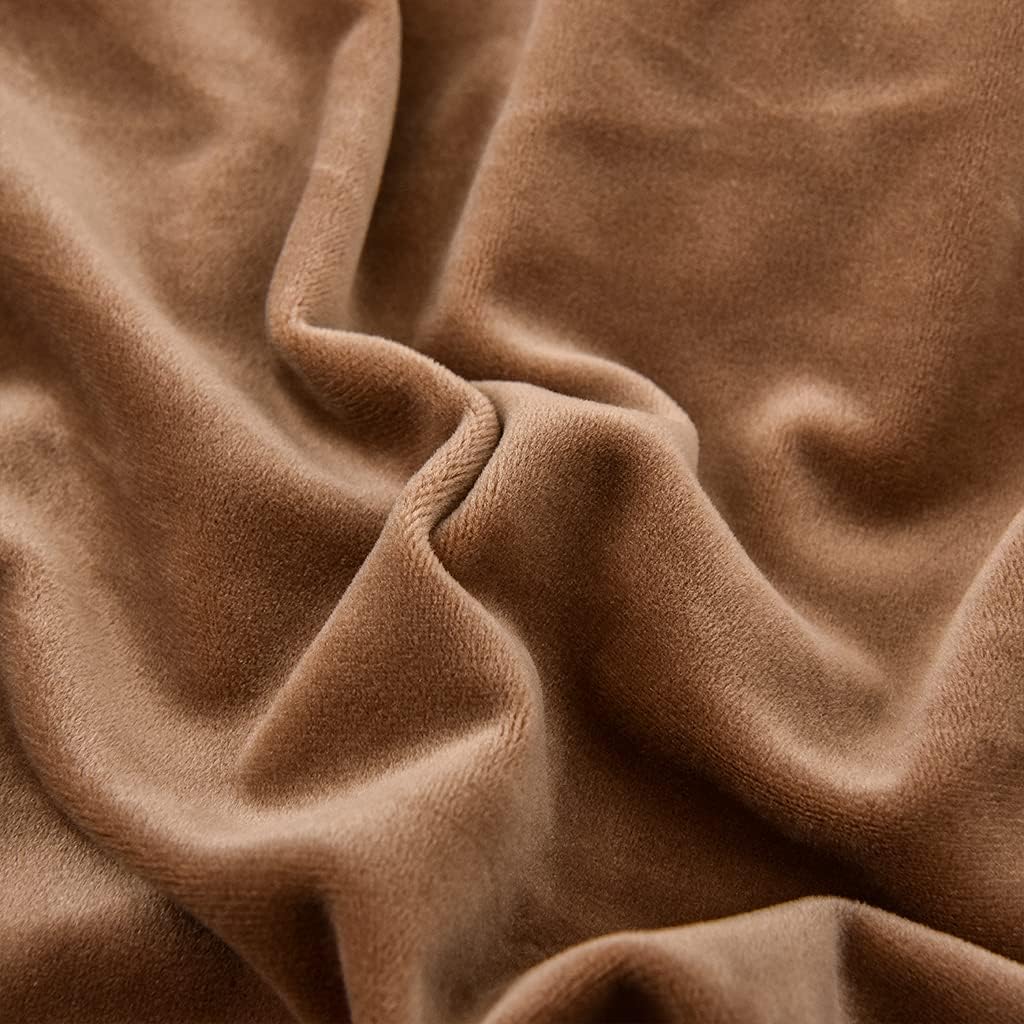 Velvet Sofa Bed Cover Futon Slipcover Solid Color Full Folding Elastic Armless for Patio Couch Bench (Camel-with Skirt Ruffled, Large(63"-71"))