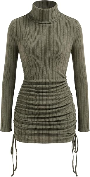 CIDER Womens Turtleneck Sweater Dress Bodycon Long Sleeve Mini