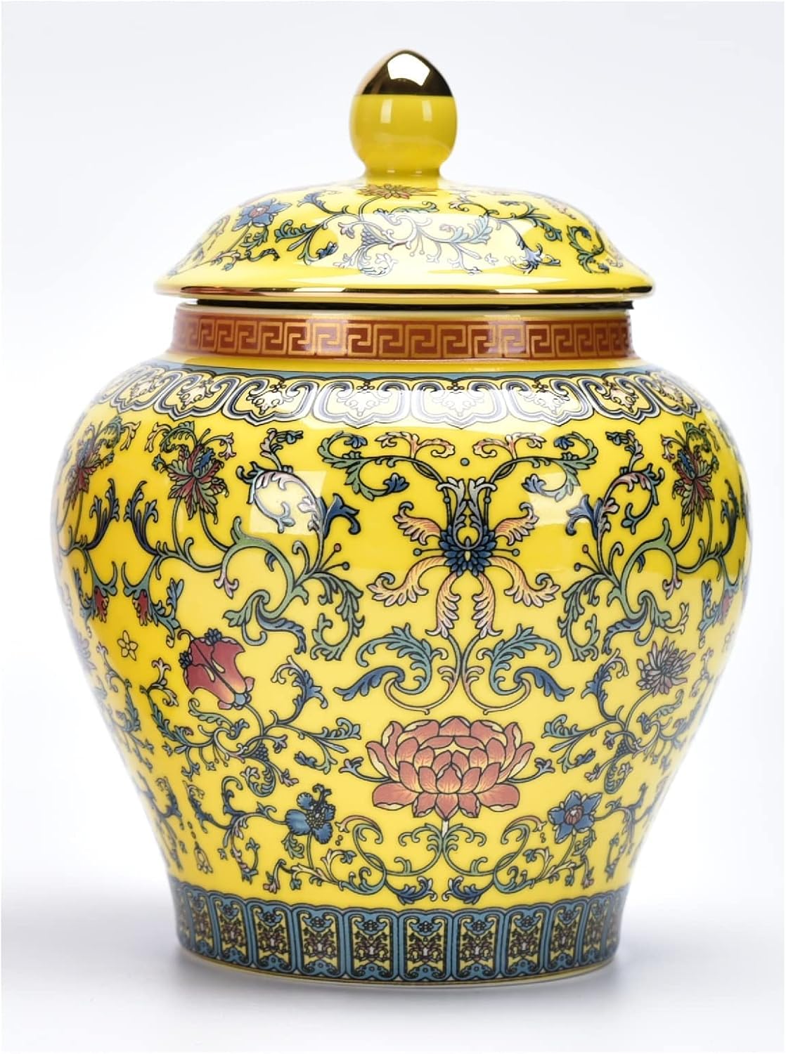 Ginger Jar Decorative Jar Ancient Chinese Imperial Enamel Porcelain (Small, Yellow)