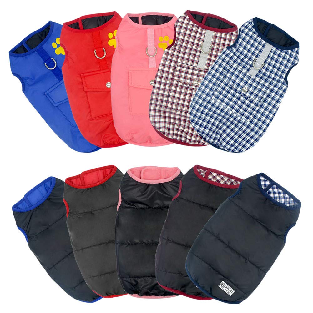 SOCHII Ropa de perro Chihuahua Pug, abrigo de invierno para mascotas, abrigo cálido para perros pequeños, medianos y grandes, gatos, Yorkshire, abrigo para cachorros, XS-3XL, cuadros rojos, 3XL