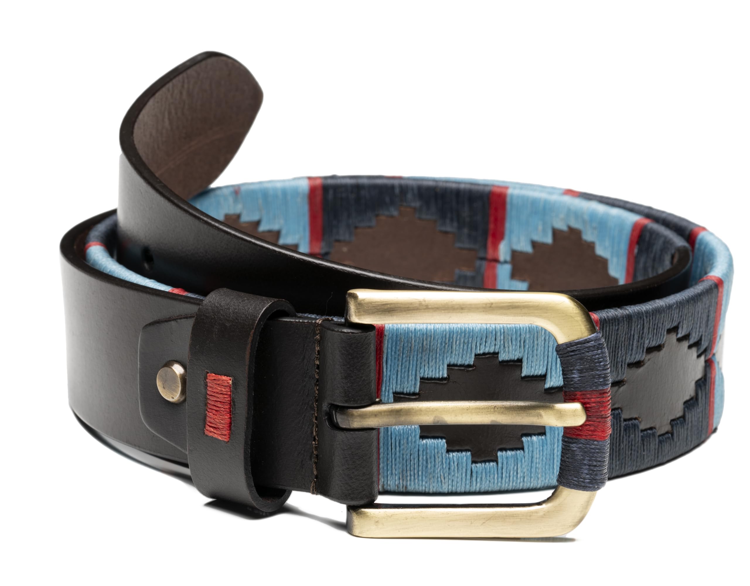 Cinturones hombre cuero hecho a mano estilo de cinturones argentinos hombre de piel-cinturon Polo hombre con hebillas - Azul Tallas T/95-T/100-T/105-T/110-T/115-T/120