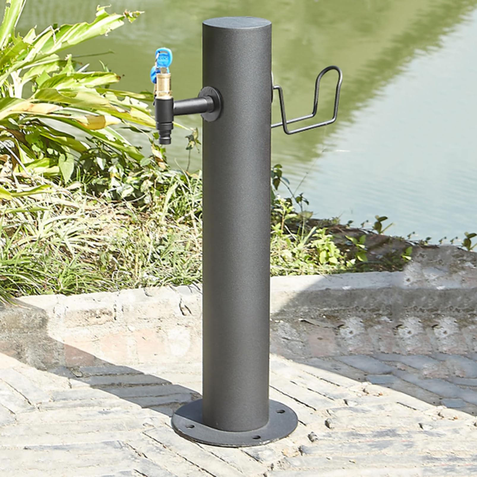 Garden Water Column Floor Mount Water Tap, Stainless Steel Cylindrical Vertical Garden Water Column With Hose Hanger Stand, Outdoor Yard Hydrant Frost Proof Water Feature,B-Height 50cm*Diameter 10.5c