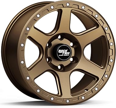 RockTrix RT112 17 inch Wheel for 2004-2026 Ford F150, 17x9 6x135 Rims -12mm Offset, 4.5in Backspacing, Matte Bronze, 2200 lb Weight Rating, Also compatible with Bronco Raptor