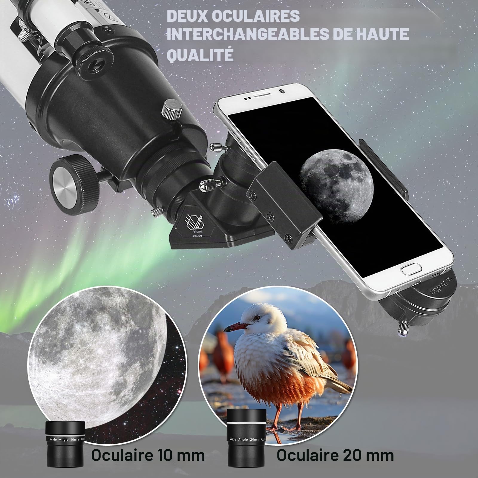 CELTICBIRD Télescope 80 mm pour Adultes débutants en Astronomie – Télescope réfracteur astronomique Portable entièrement Multicouche à Haute Transmission, Monture AZ(80800)