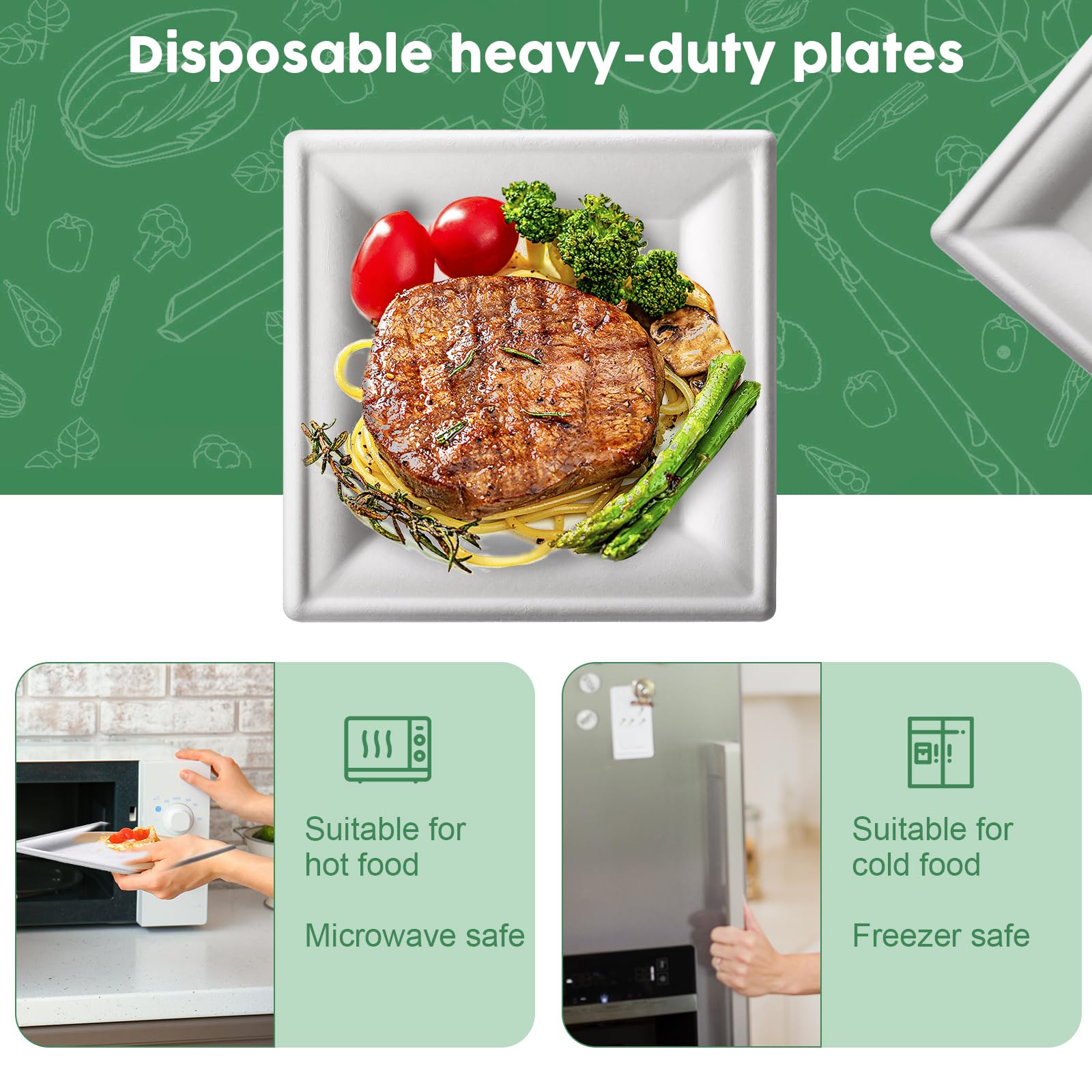 Lallisa 200 Stück 20.3 cm weiße Einweg-Pappteller, quadratische Einweg-Vorspeisenteller, Bagasse, Faser, Dessertteller, Speiseteller, Partyteller für Salat, Kuchen, Bulk, Hochzeit, Restaurant