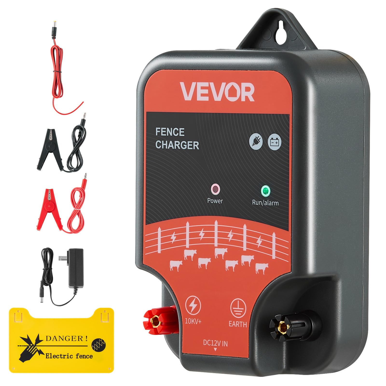 VEVOR Electric Fence Charger, 10kV 2J, AC DC Electric Fence Energizer with LED Indicator, 1.86 Miles Range, Powerful Plug-in Fences Charger, Prevents