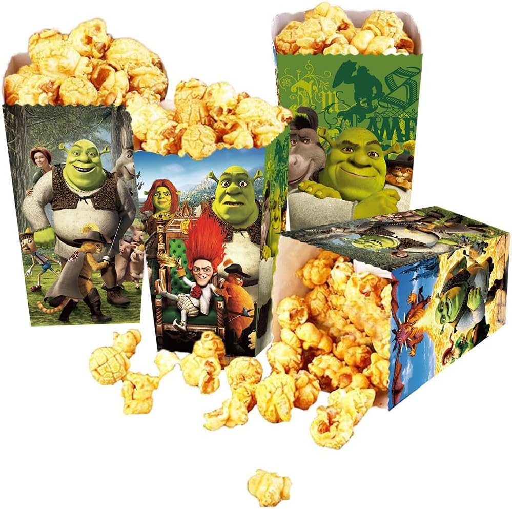24Pcs Shrok Birthday Party Supplies Shrok Birthday Party Decorations Cartoon Shrok Theme Popcorn Box Snack Treat Box Candy Cookie Container For Shrok Theme Party Favors Decoration