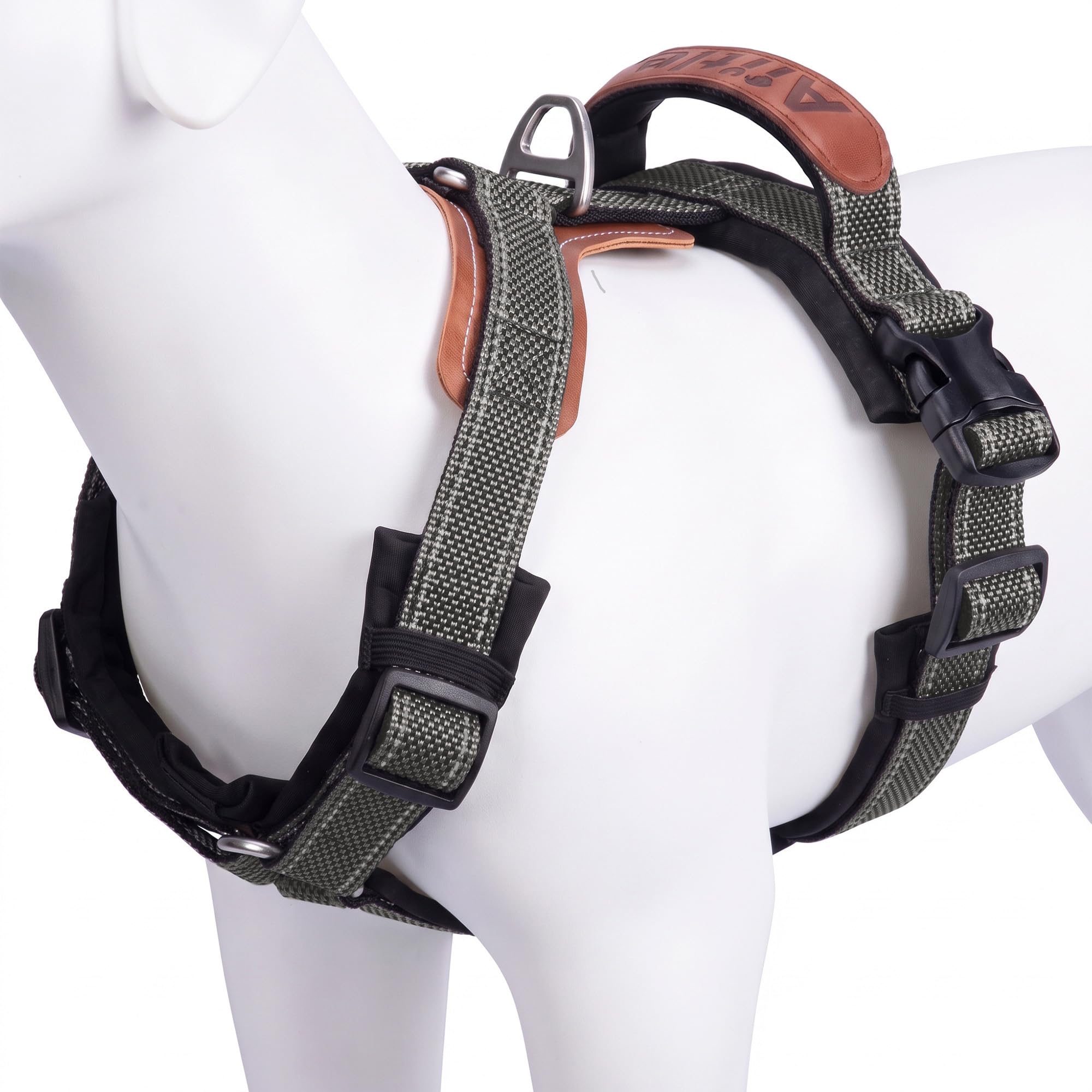 AIITLE Adjustable No Pull Dog Harness with Leather Accents, Grey S
