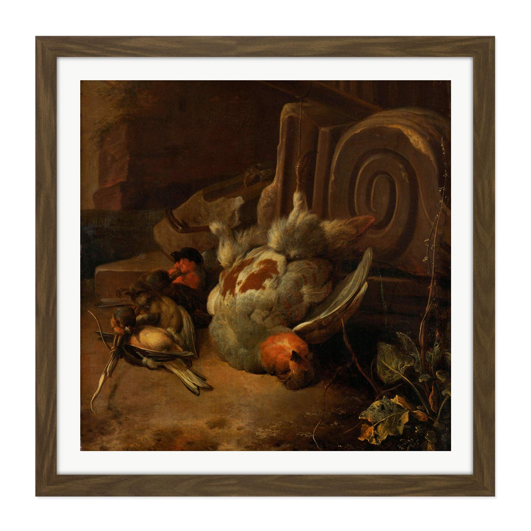 Artery8 D'Hondecoeter Dead Birds Painting Square Wooden Framed Wall Art Print Picture 16X16 Inch
