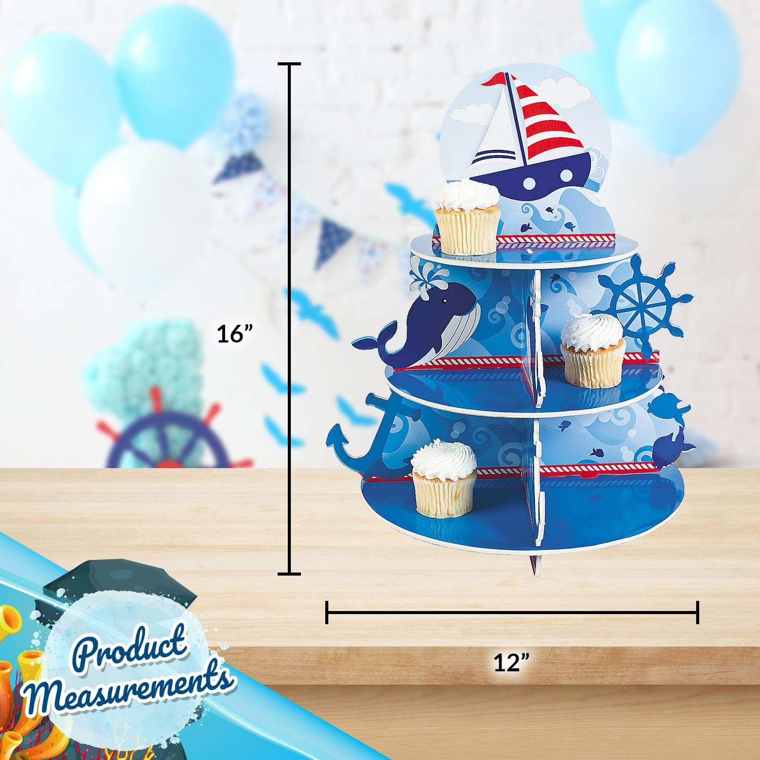 1 X Nautical Sailor Cupcake Holder Stand Size: 16" x 12" diam. by Fun Express blue and white