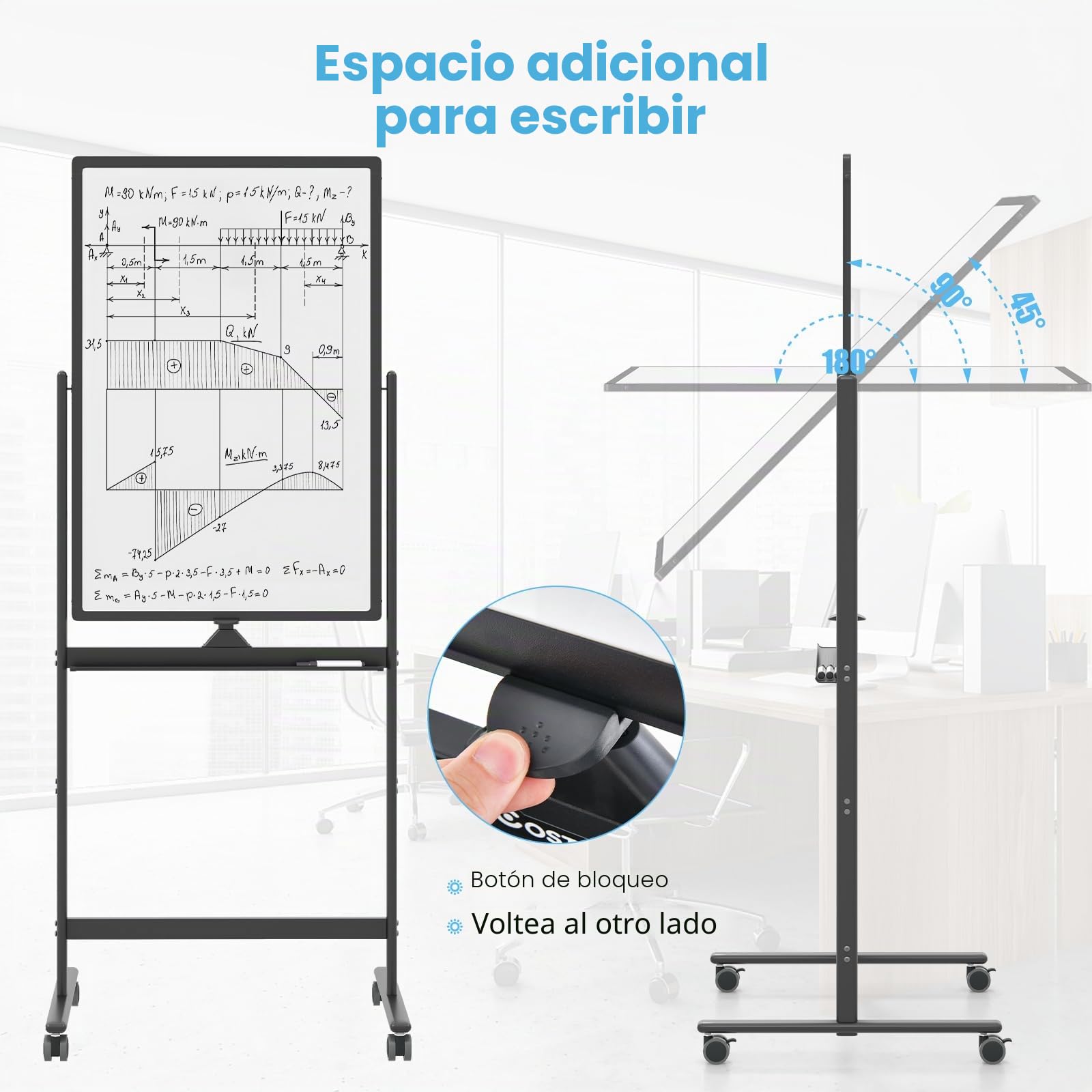 GIANTEX Pizarra Blanca Móvil de Doble Cara, 60 x 90 cm, Pizarra Magnética con Patas Ajustable en 2 Niveles, con Borrador en Seco, Marcadores Negros, Imanes, Pizarra de Caballete con Ruedas (Negro)