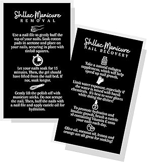 Manicure Removal & Nail Recovery Instruction Cards | 50 Pack | 2x3.5" inch Business Sized Cards | Manicure Aftercare | Nail Artist Supplies | Black and White Design