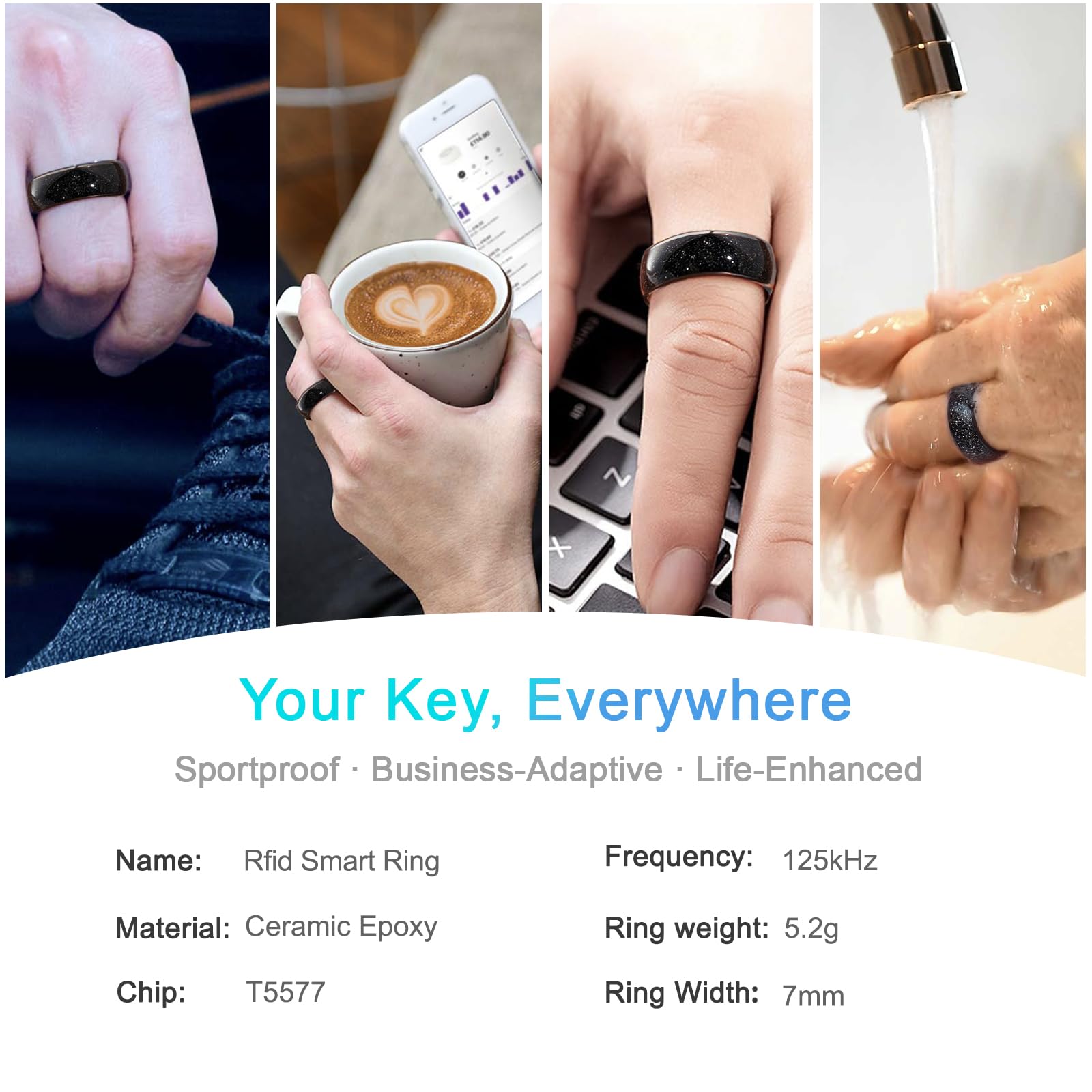 Opal Galaxy Fragment Inlay RFID Smart Ring Ceramic Epoxy ID T5577/IC CUID (GEN2) Chip Rewritable Clone 125kHz/13.56mHz Access Control Lock KeyCards Ring (US #11, IC CUID (GEN2) Chip)