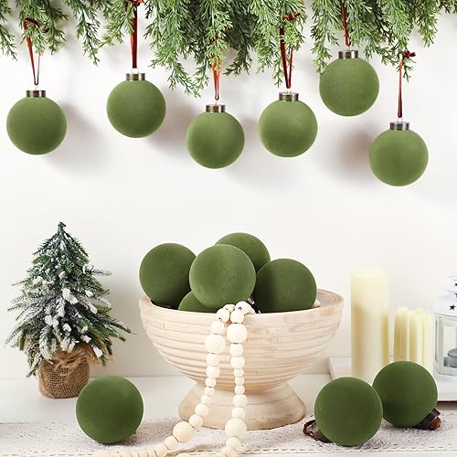 Miniatura 3 de 15 bolas de Navidad de terciopelo a granel, adornos de bola de árbol de Navidad flocadas, bolas de plástico, adornos decorativos para colgar,
