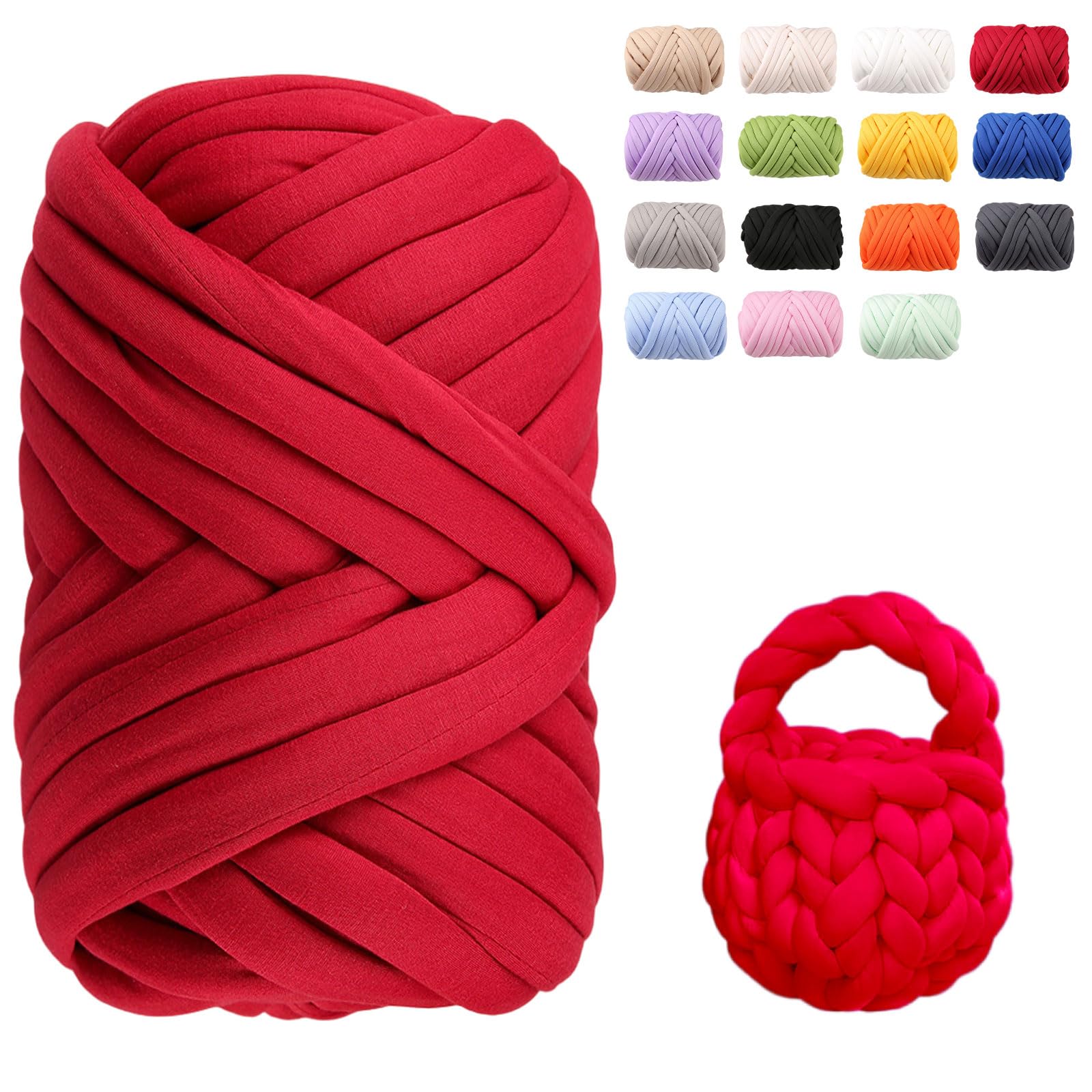 Armstricken Wolle 500g 25m Dicke Chenille Wolle zum Handstricken Weiches Chunky Yarn Schlauchgarn Häkelwolle Dickes Garn zum Häkeln für Taschen, Decken, Haustiernester, DIY Kunsthandwerk (Rot)