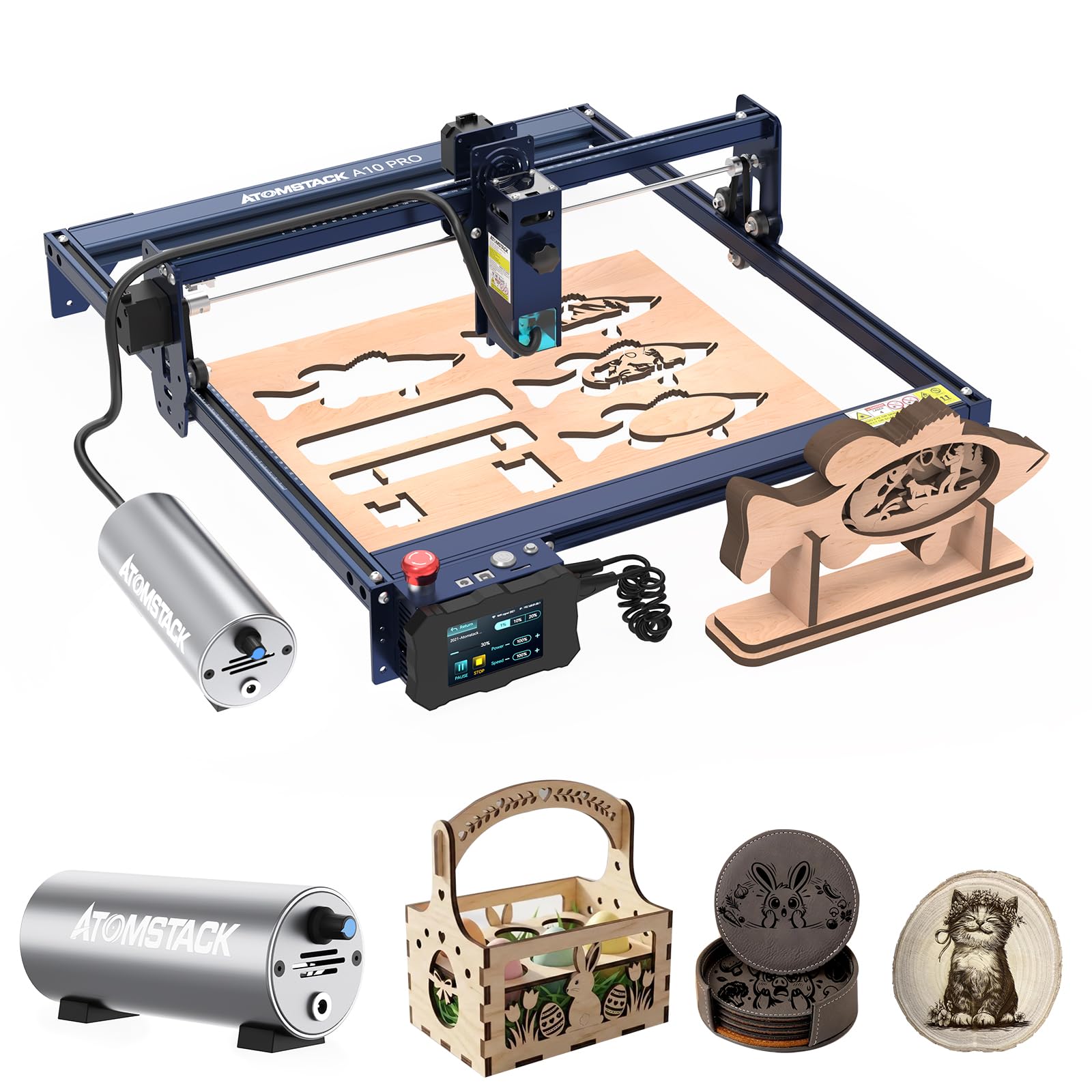 ATOMSTACK A10 PRO 10W Machine de gravure laser avec assistance pneumatique, découpeuse laser haute précision de 0,01 mm, gravure et découpe DIY, graveur laser pour bois, métal, cuir, etc