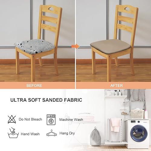 Miniatura 7 de Fundas de asiento elásticas de cuero con lazos elásticos, impermeables, de piel sintética, extraíbles y lavables, para el hogar, la cocina (caqui, 2