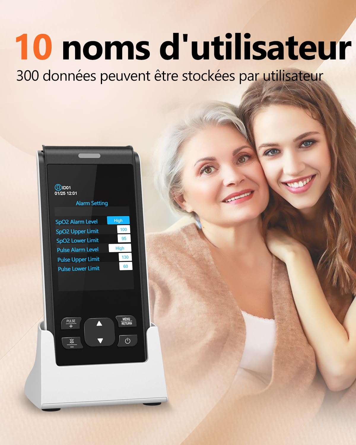 HealthTree Oxymètre de pouls rechargeable du bout des doigts, oxymétrie de pouls, moniteur de saturation en oxygène du sang avec SpO2 et fréquence du pouls, pour adultes à la maison, en voyage