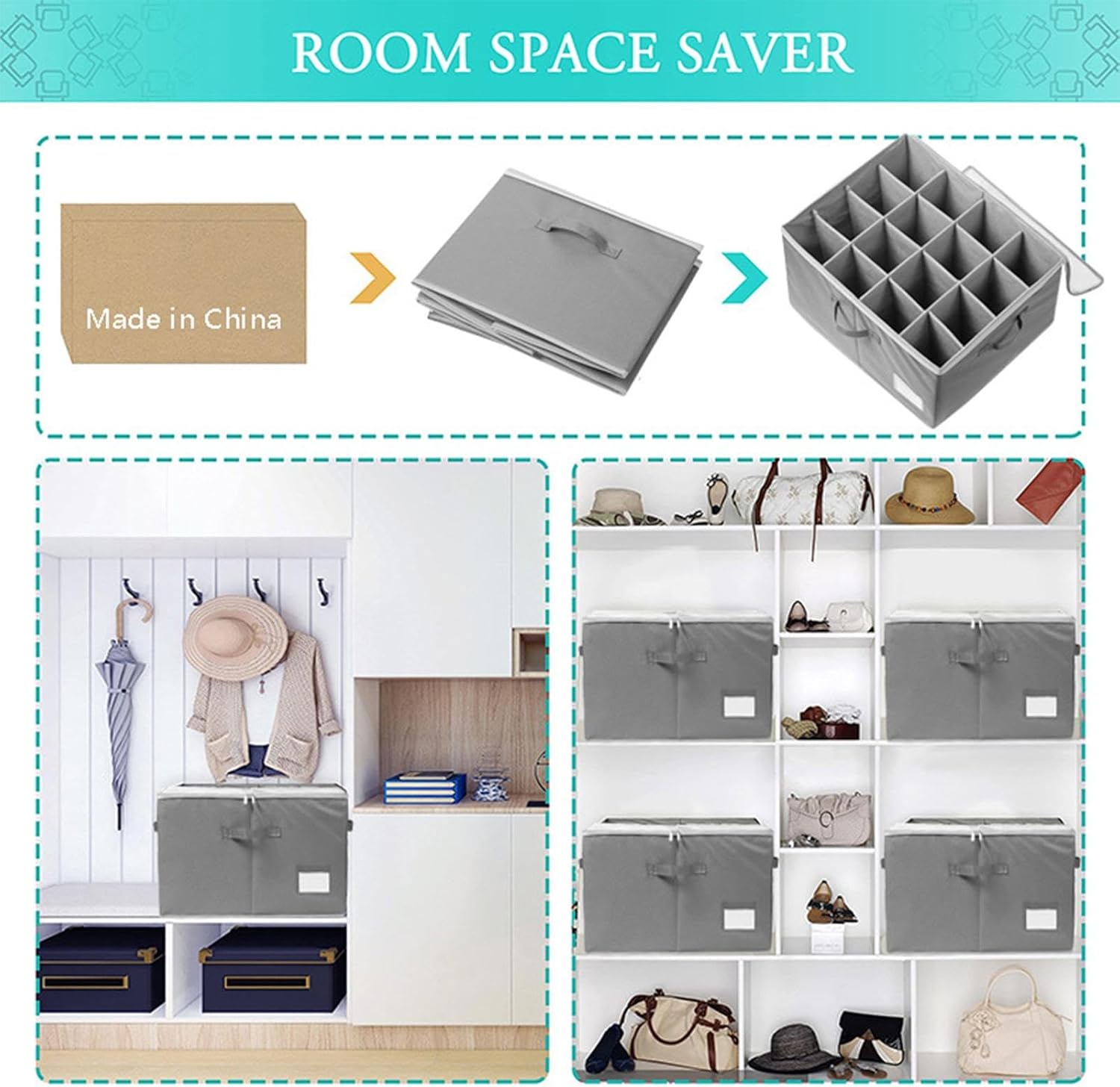 Shoe Storage, Shoe Organizer For Closet - Shoe Storage Boxes With Clear Lid | Adjustable Dividers, Foldable Shoe Storage Containers With Handles