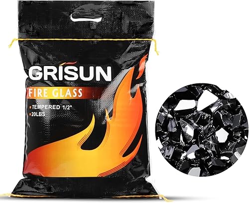 Vista 188 de Grisun Vidrio ignífugo para cuenco de fuego, 1/2 pulgada de alto, 10 libras, brillo reflectante, rocas de vidrio templado para gas natural o Verde